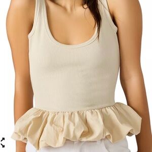 Steve Madden Ribbed Scoop Neck Peplum Tank Top Oatmeal NWT ❤️ Large